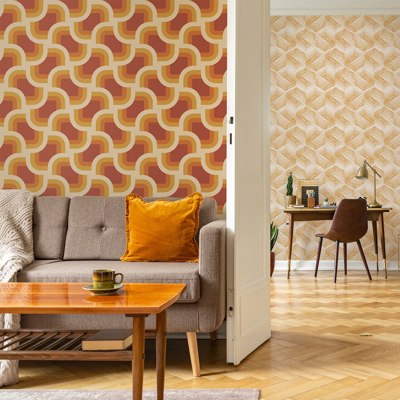 Nicole Miller Retro Geo Clay and Turmeric Peel & Stick Wallpaper